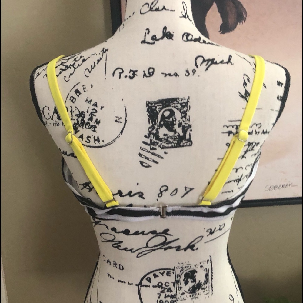 Yellow Black Stripe Push Up Padded Bikini Swimsuit - Picture 3 of 5